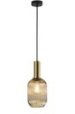 LAMPARA COLGANTE EN ALUMINIO Y CRISTAL EN TONO AMBAR  DE 1 LUZ COMPATIBLE CON BOMBILLA LED DE BASE E27, DIAMETRO 13CM, ALTURA 130CM