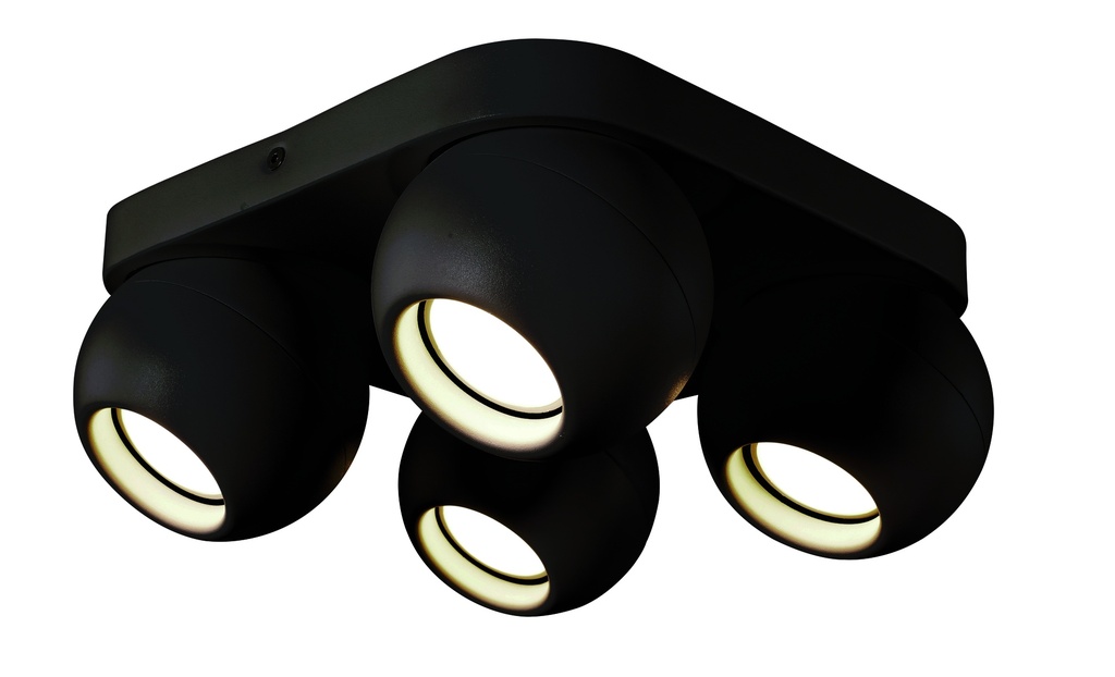 FOCO DECORATIVO COLOR NEGRO DE 4 LUZ ORIENTABLE COMPATIBLE CON CUALQUIER BOMBILLA LED GU10,