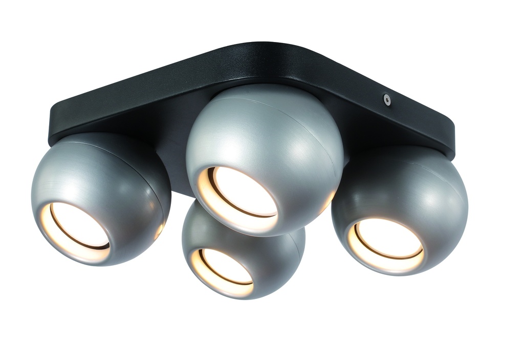 FOCO DECORATIVO COLOR PLATA Y NEGRO DE 4 LUZ ORIENTABLE COMPATIBLE CON CUALQUIER BOMBILLA LED GU10,
