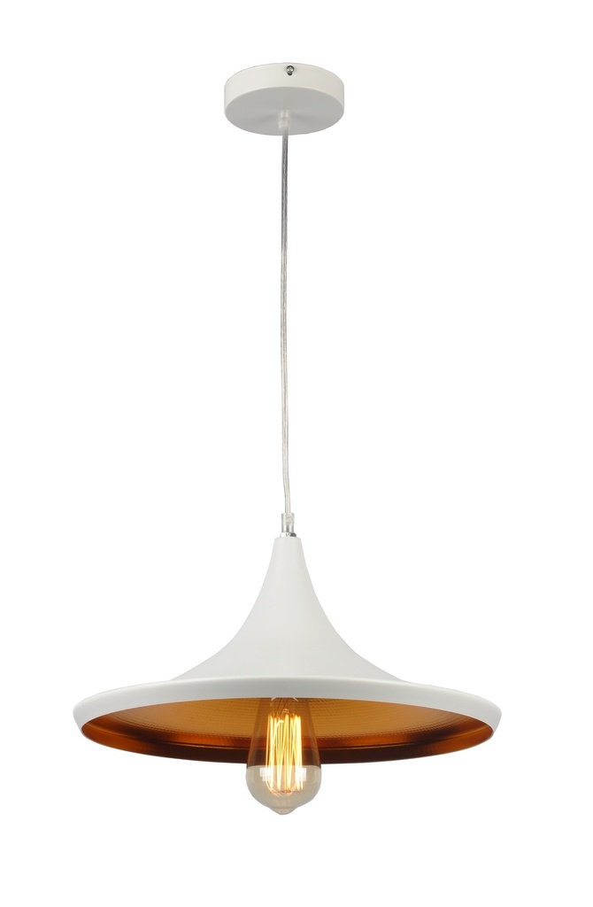 LAMPARA COLGANTE BLANCA INTERIOR DORADO ALTURA 120CM DE 1 LUZ COMPATIBLE CON CUALQUIER BOMBILLA LED DE BASE E27