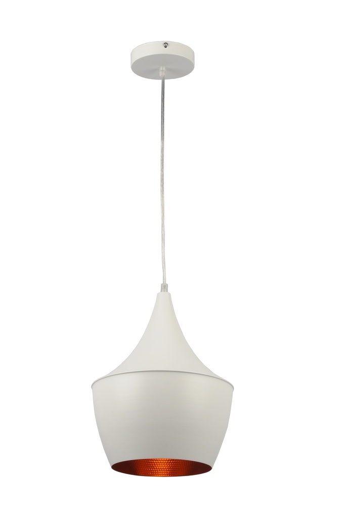 LAMPARA COLGANTE BLANCA INTERIOR DORADO ALTURA 130CM DE 1 LUZ COMPATIBLE CON CUALQUIER BOMBILLA LED DE BASE E27