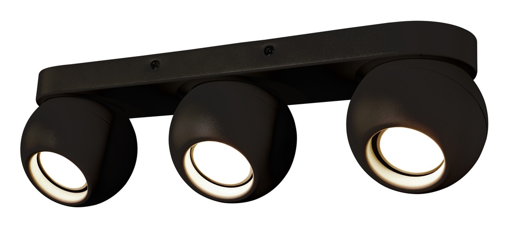 FOCO DECORATIVO COLOR NEGRO DE 3 LUZ ORIENTABLE COMPATIBLE CON CUALQUIER BOMBILLA LED GU10,