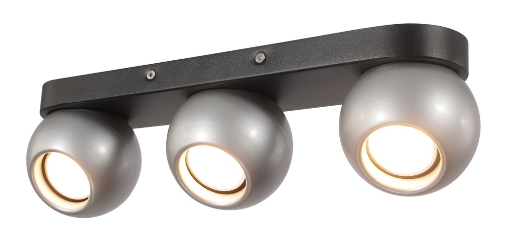 FOCO DECORATIVO COLOR GRIS Y NEGRO DE 3 LUZ ORIENTABLE COMPATIBLE CON CUALQUIER BOMBILLA LED GU10,