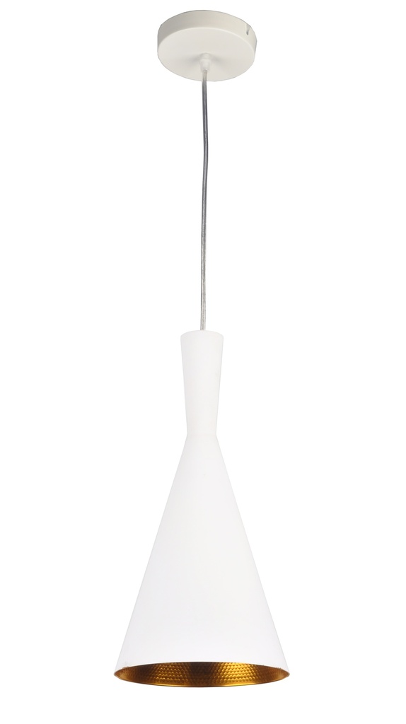 LAMPARA COLGANTE  ALTURA MAXIMA 130CM BLANCA INTERIOR DORADO DE 1 LUZ COMPATIBLE CON CUALQUIER BOMBILLA LED DE BASE E27,