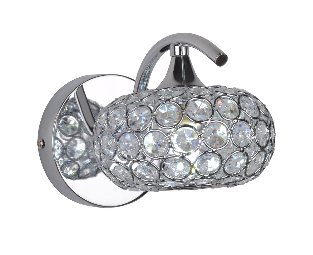 LAMPARA DE APLIQUE, FABRICADO EN HIERRO Y CRISTAL COLOR CROMO DE 1 LUZ , BOMBILLA LED DE BASE G9, ALTURA 120CM DIAMETRO 22CM