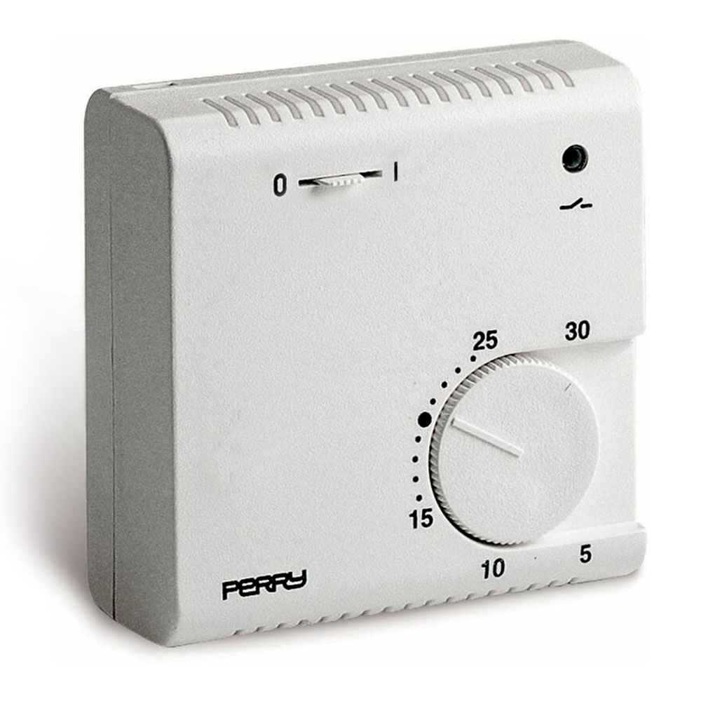 TERMOSTATO ELECTRONICO DE EXPANSIÓN DE GAS SERIE "TEG" CON LUZ PILOTO Y SELECTOR "ON/OFF" COLOR BLANCO PERRY