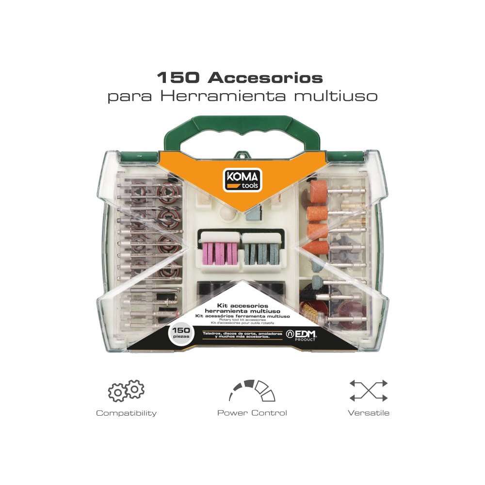 SET DE 150  ACCESORIOS PARA MINI HERRAMIENTA MULTIUSOS ROTATIVA REF: 08709 KOMA TOOLS