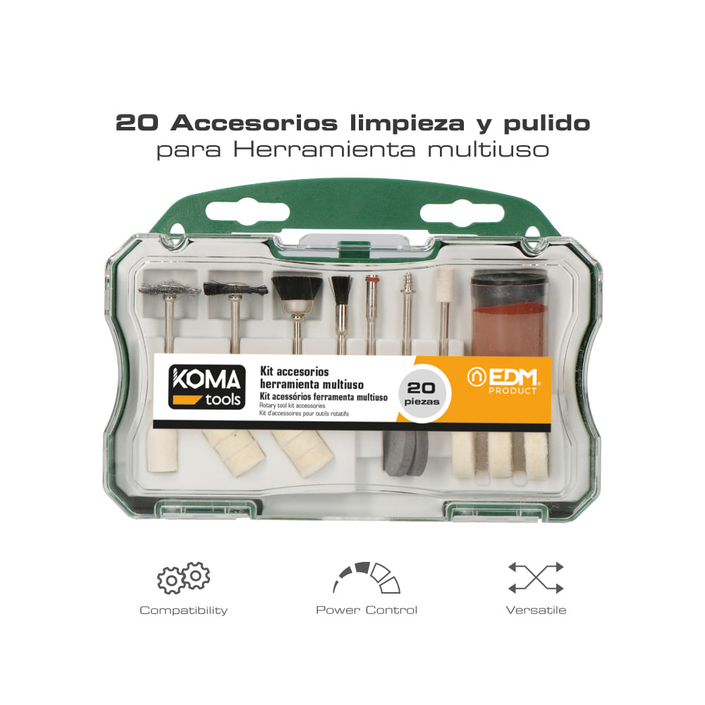 SET 20 ACCESORIOS PARA MINI HERRAMIENTA MULTIUSOS ROTATIVA REF: 08709 KOMA TOOLS