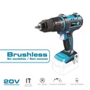TALADRO PERCUTOR/ATORNILLADOR 20V BRUSHLESS (SIN BATERÍA NI CARGADOR) PORTABROCAS Ø13mm 22x25cm PRO SERIES BATTERY KOMA TOOLS