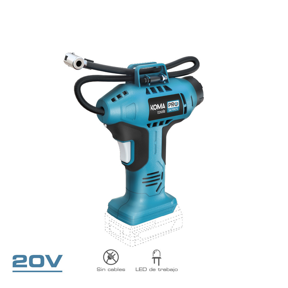 COMPRESOR DE AIRE 20V (SIN BATERÍA NI CARGADOR) 7,5x22x25,5cm KOMA TOOLS PRO SERIES BATTERY