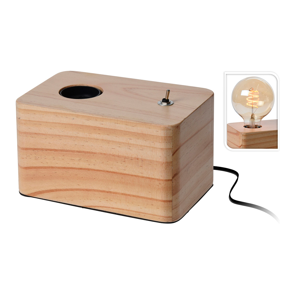 LÁMPARA CON BASE DE MADERA  20x20x8,8CM