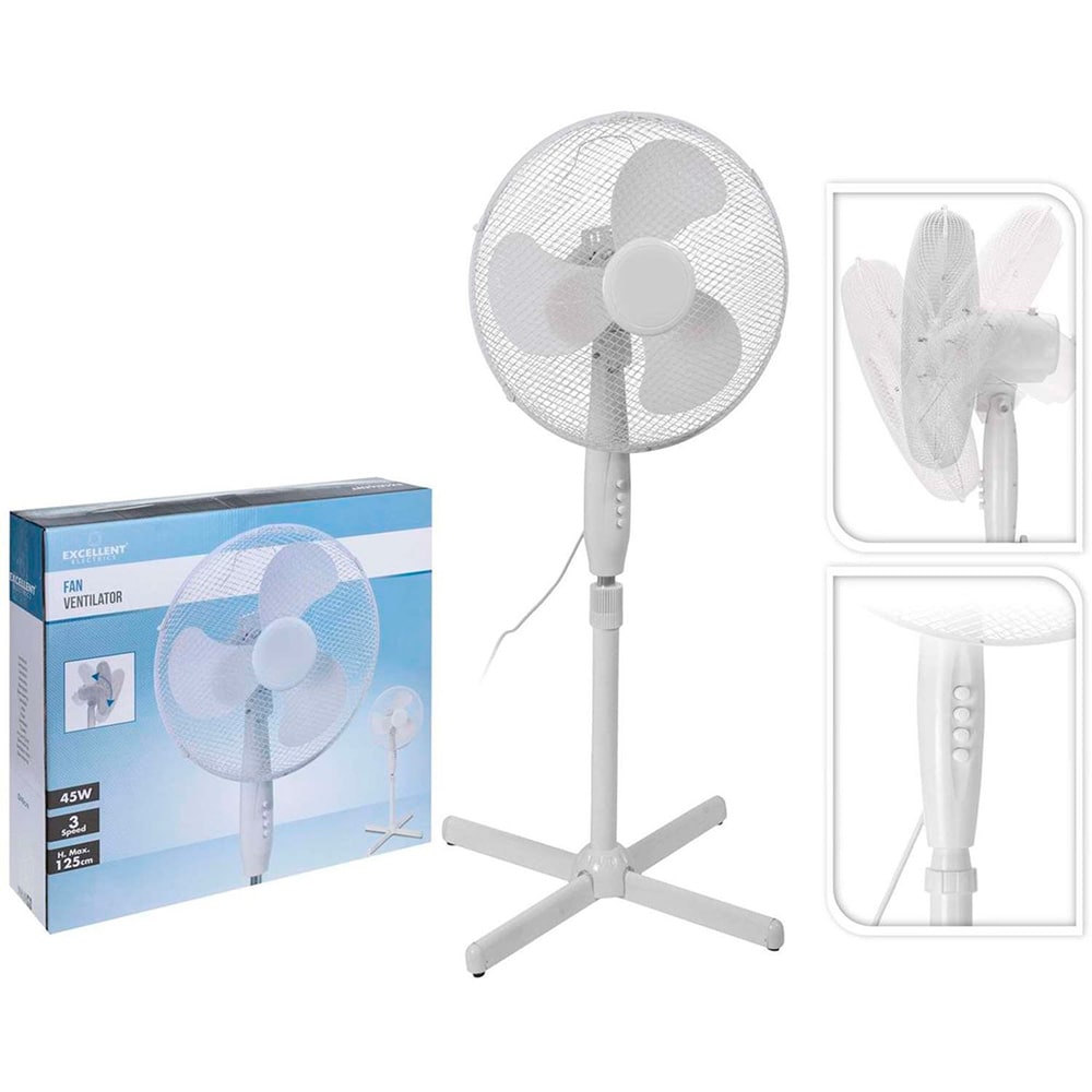 VENTILADOR DE PIE COLOR BLANCO, 3 VELOCIDADES, 220 V 45 W Ø40cm ALTURA 125cm  EXCELENT