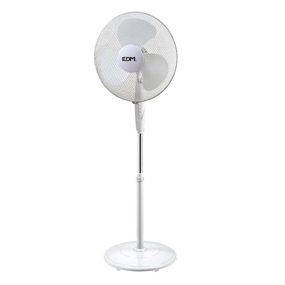 VENTILADOR DE PIE CON BASE CIRCULAR BLANCO POTENCIA: 45W ASPAS: Ø40cm ALTURA REGULABLE 110-130cm EDM