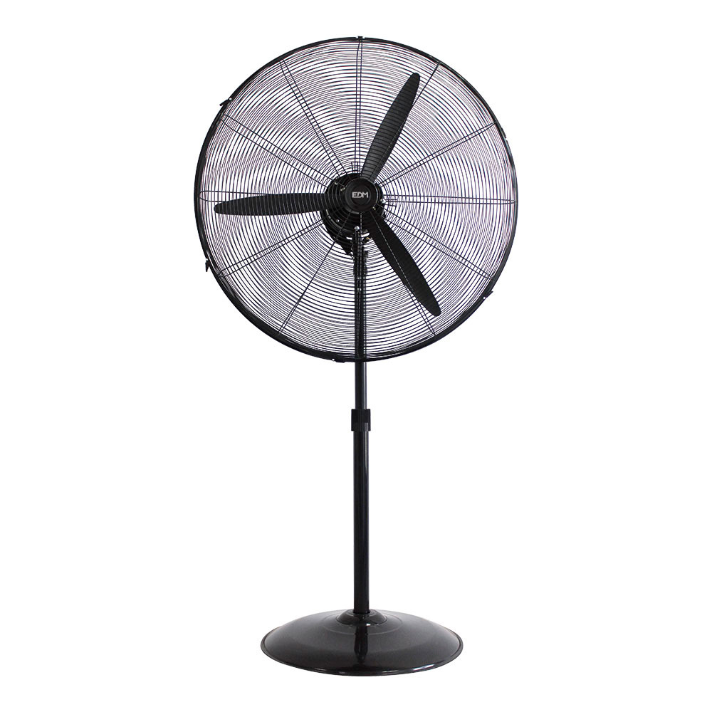 VENTILADOR DE PIE INDUSTRIAL OSCILANTE. CON BASE CIRCULAR NEGRO POTENCIA: 180W ASPAS: Ø60cm ALTURA REGULABLE 117-156cm EDM