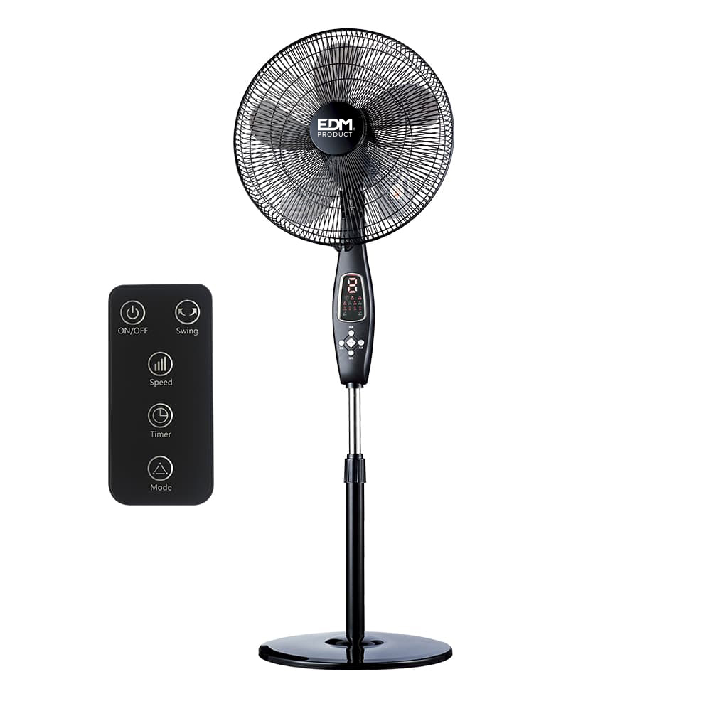 VENTILADOR DE PIE CON MANDO A DISTANCIA NEGRO POTENCIA: 60W ASPAS: Ø40cm ALTURA REGULABLE 110-130cm EDM