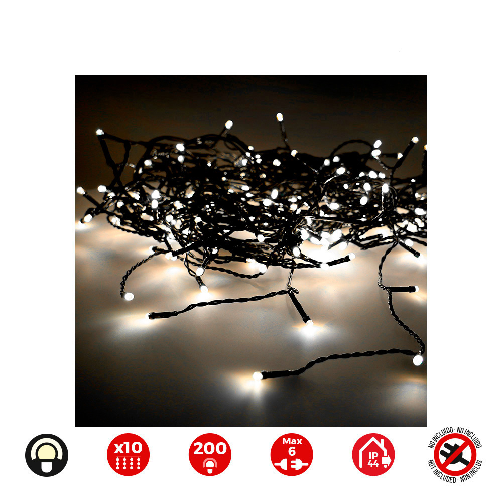 CORTINA EASY-CONNECT 2x2m 10 TIRAS 200 LEDS BLANCO CALIDO 30V (INTERIOR-EXTERIOR) EDM TOTAL 3,2W