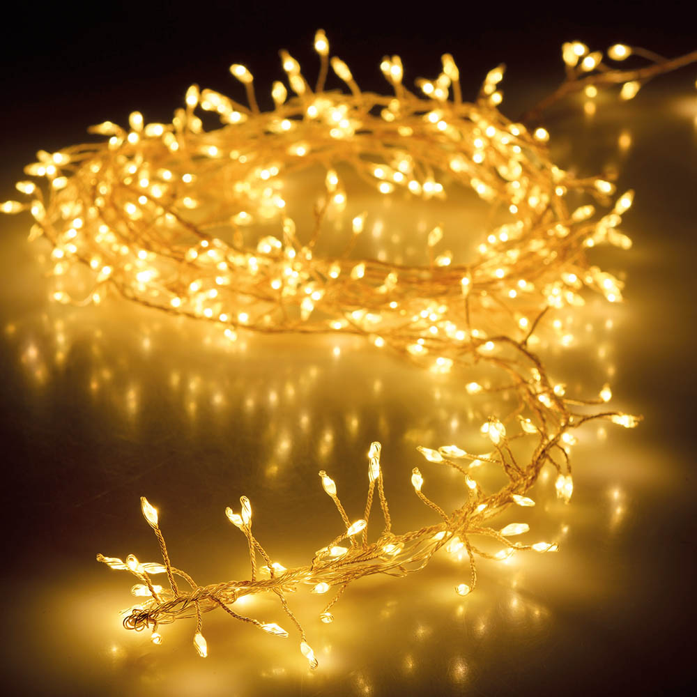 GUIRNALDA A PILAS TIPO ESPINO 100 LEDS BLANCO CALIDO 1,5m