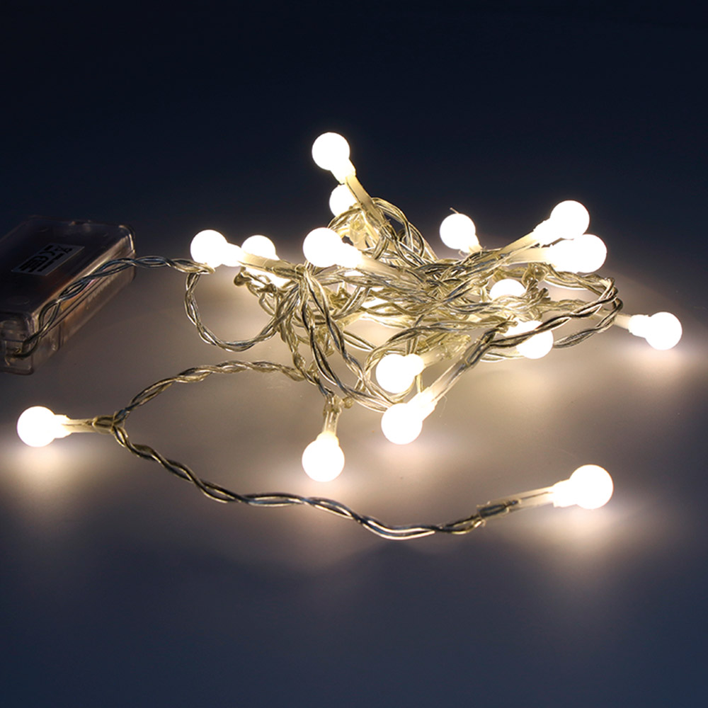 GUIRNALDA A PILAS FIJA 10 LEDS ESFERICA 8mm LUZ BLANCO CALIDO 1,4m