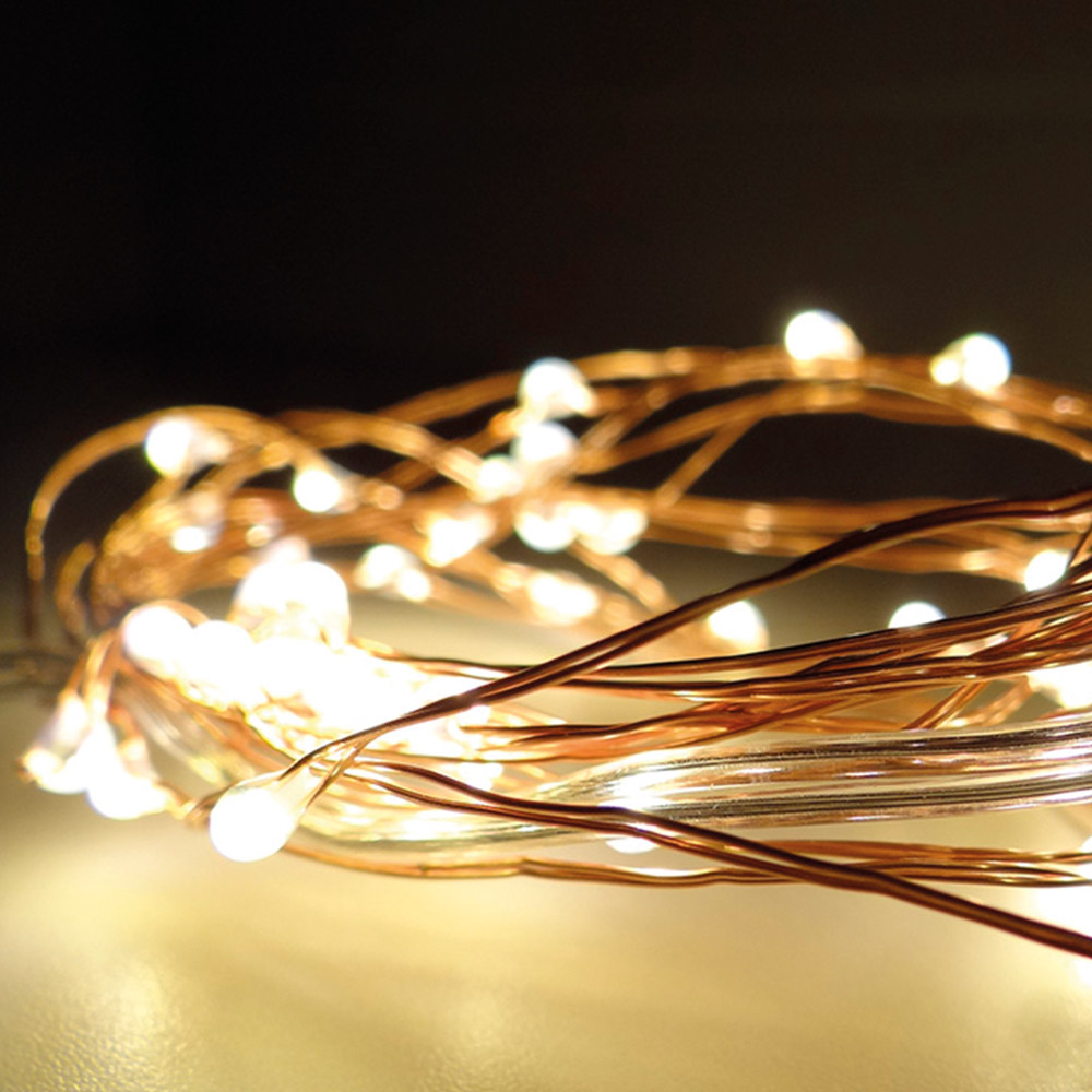 GUIRNALDA A PILAS  FIJA 40 LEDS CABLE ALAMBRE COBRE LUZ BLANCO CALIDO 2,20m