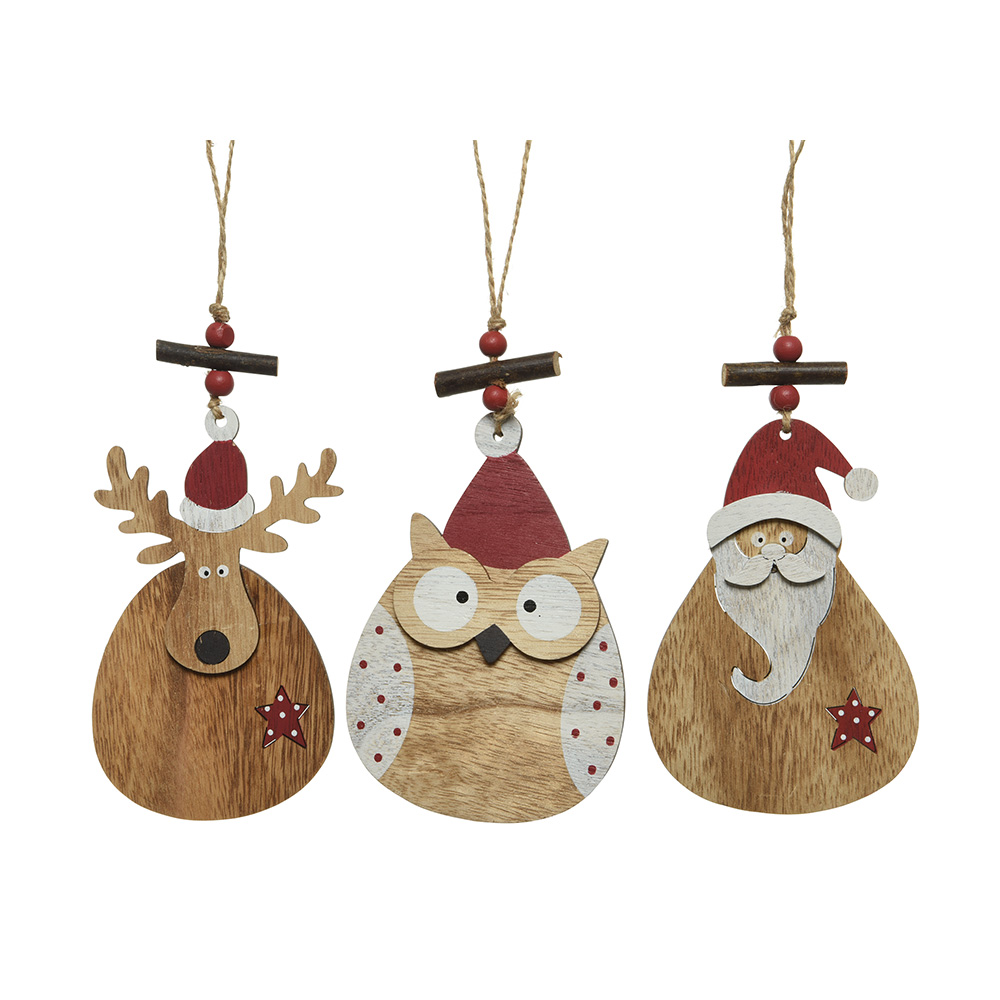 ULT. UNIDADES FIGURAS DE MADERA PARA ARBOL DE NAVIDAD MODELOS SURTIDOS 8x1x16cm