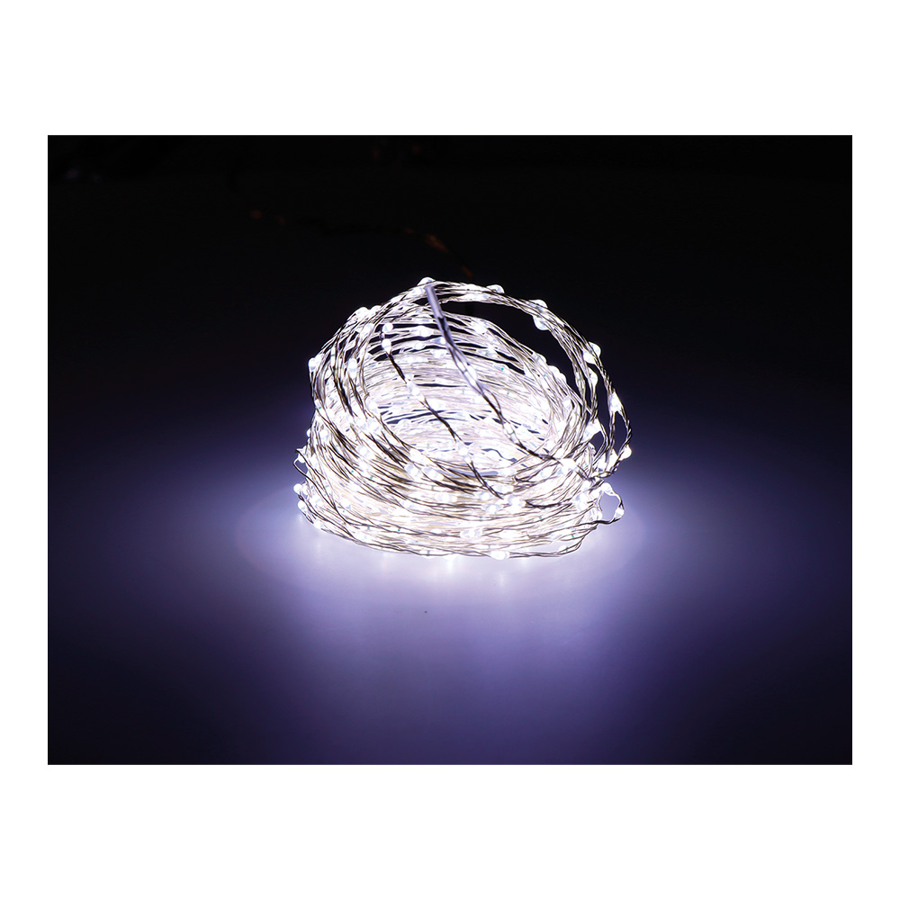 GUIRNALDA MICRO LED EXTRA DENSE LUZ FRIA PARPADEANTE 14m 567L CABLE PLATA