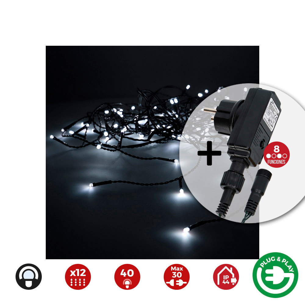 CORTINA ICICLE CON PROGRAMADOR EASY-CONNECT 2x0,5m 12 TIRAS 40 LEDS BLANCO FRIO EDM