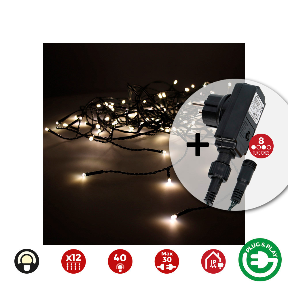 CORTINA ICICLE CON PROGRAMADOR EASY-CONNECT 2x0,5m 12 TIRAS 40 LEDS BLANCO CALIDO  EDM
