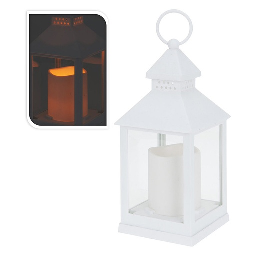 [000002531] FAROL CON VELA DE LED 10.5x10.5x23cm BLANCO