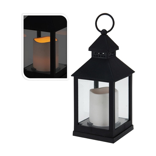 [000002532] FAROL CON VELA DE LED NEGRO 10.5x10.5x23cm