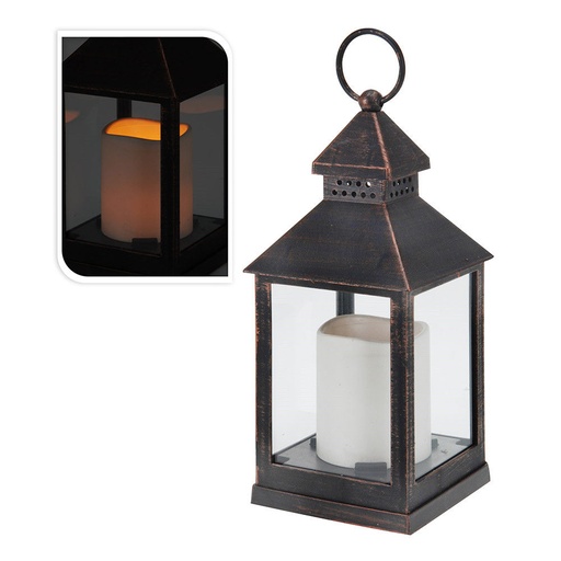 [000002533] FAROL CON VELA DE LED 10.5x10.5x23cm BRONCE