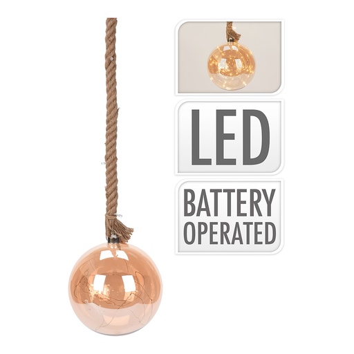 [000002668] ULT. UNIDADES BOMBILLA CRISTAL COLOR AMBAR CON CUERDA DE YUTE LUZ BLANCO CALIDO 29 LEDS Ø20x95cm