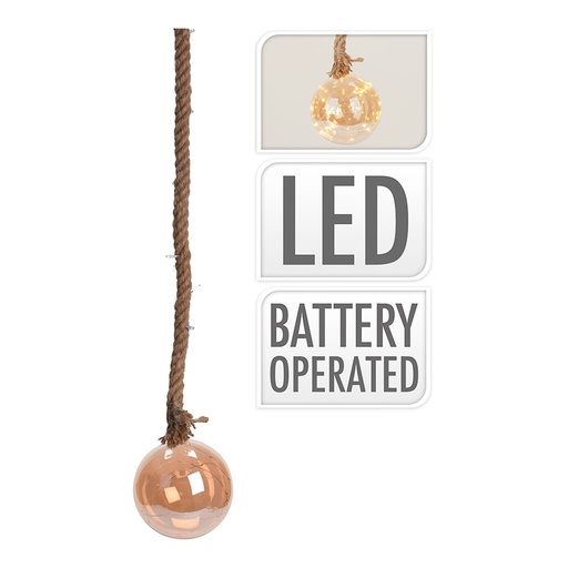 [000002669] ULT. UNIDADES BOMBILLA CRISTAL COLOR AMBAR CON CUERDA DE YUTE LUZ BLANCO CALIDO 24 LEDS Ø15x95cm