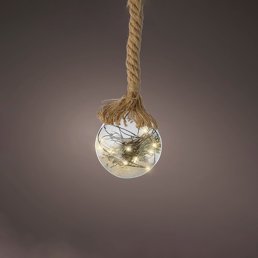 [000002686] BOMBILLA CRISTAL 15 MICROLEDS CON CUERDA LUZ BLANCO CALIDO Ø10x80cm