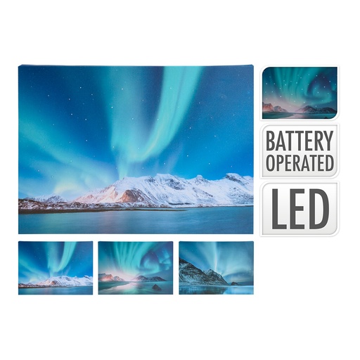 [000002786] ULT. UNIDADES CUADRO 3 MOTIVOS VARIADOS CON LUCES AURORA BOREAL 28x38cm