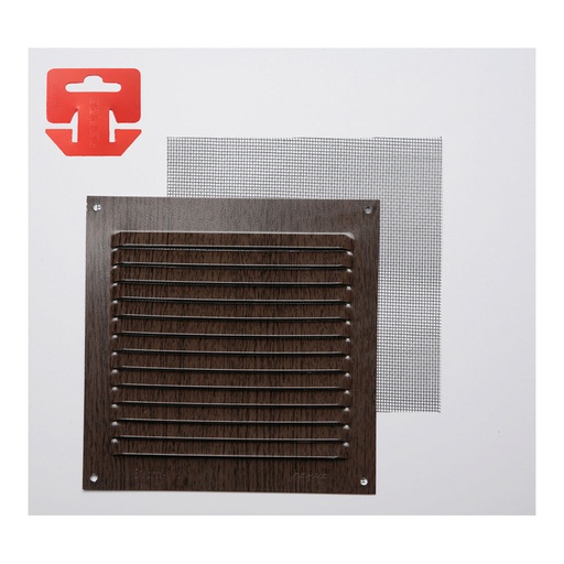 [000003388] REJILLA CON MOSQUITERA ALUMINIO 0.6 IMITACION WENGE 150x150mm (G)