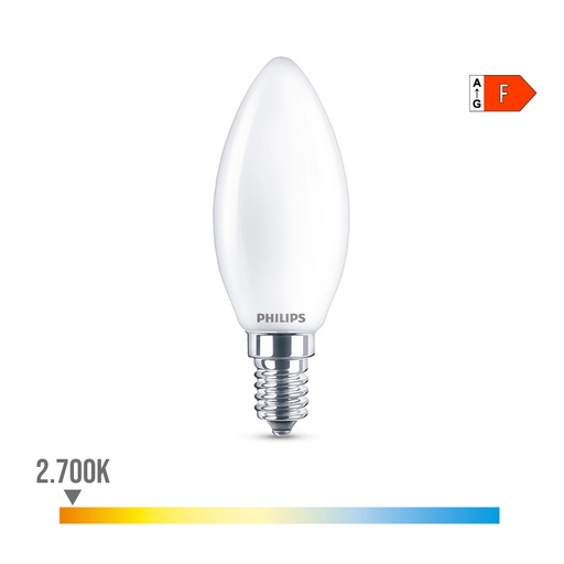 [000003446] BOMBILLA VELA LED E14 4,3W 470lm 2700K LUZ CALIDA Ø3,5x9,7cm. PHILIPS