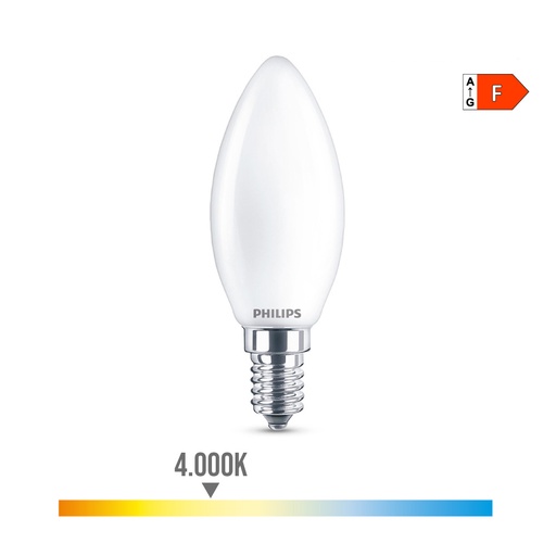 [000003447] BOMBILLA VELA LED E14 4,3W 470lm 4000K LUZ DIA PHILIPS