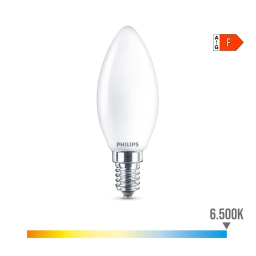 [000003448] BOMBILLA VELA LED E14 4,3W 470lm 6500K LUZ FRIA Ø3,5x9,7cm. PHILIPS