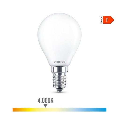 [000003454] BOMBILLA ESFERICA LED E14 4,3W 470lm 4000K LUZ DIA Ø4,5x8,2cm PHILIPS