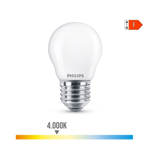 [000003455] BOMBILLA ESFERICA LED E27 4,3W 470lm 4000K LUZ DIA Ø4,5x7,8cm PHILIPS