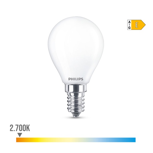 [000003457] BOMBILLA ESFERICA LED E14 6,5W 806lm 2700K LUZ CALIDA Ø4,5x8cm PHILIPS
