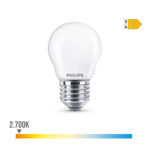 [000003458] BOMBILLA ESFERICA LED E27 6,5W 806lm 2700K LUZ CALIDA Ø4,5x7,8cm PHILIPS