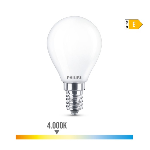[000003459] BOMBILLA ESFERICA LED E14 6,5W 806lm 4000K LUZ DIA Ø4,5x8cm PHILIPS