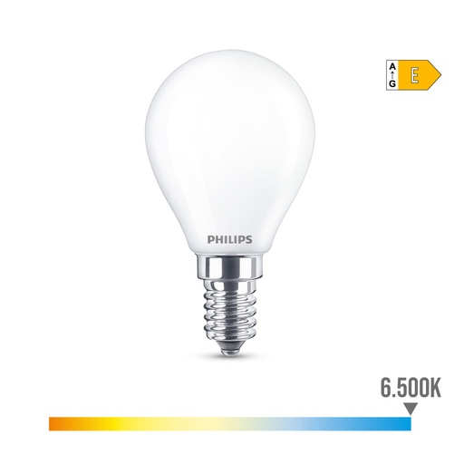 [000003461] BOMBILLA ESFERICA LED E14 6,5W 806lm 6500K LUZ FREDA Ø4,5x8cm PHILIPS