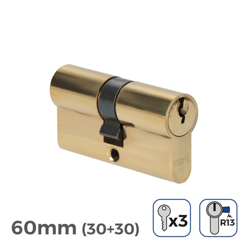 [000003627] BOMBIN DE LATON 60mm (30+30mm) LEVA CORTA R13 CON 3 LLAVES DE SERRETA INCLUIDAS EDM