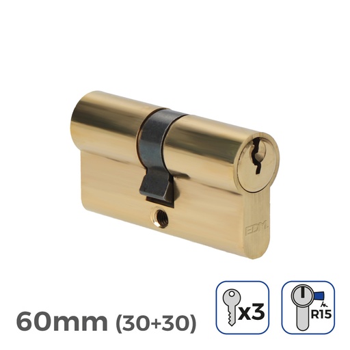 [000003628] BOMBIN DE LATON 60mm (30+30mm) LEVA LARGA R15 CON 3 LLAVES DE SERRETA INCLUIDAS EDM