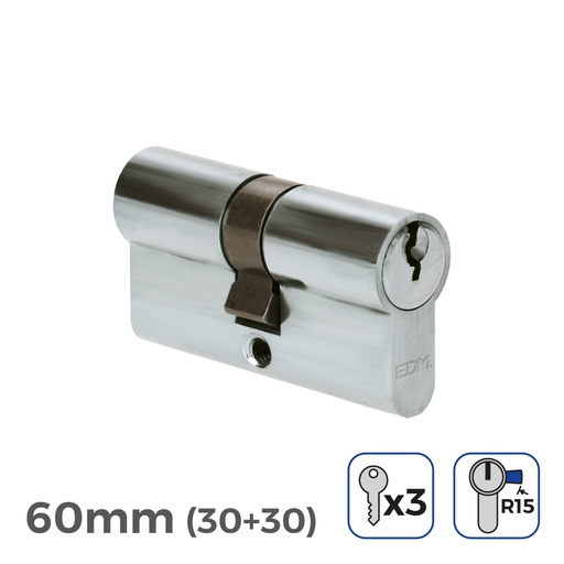 [000003630] BOMBIN NIQUEL 60mm (30+30mm) LEVA LARGA R15 CON 3 LLAVES DE SERRETA INCLUIDAS EDM