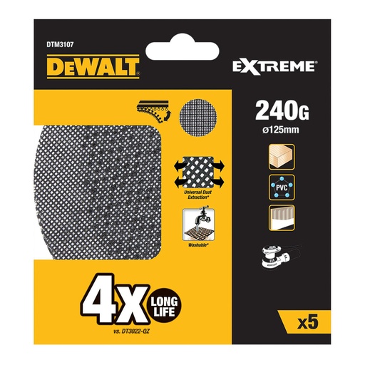 [000003714] S.OF. PACK 5 LIJAS DE MALLA Ø125mm GRANO: 240 PARA LIJADORAS ROTOORBITALES DTM3107-QZ DEWALT