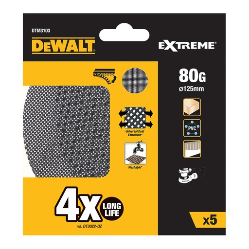[000003716] S.OF. PACK 5 LIJAS DE MALLA Ø125mm GRANO: 80 PARA LIJADORAS ROTOORBITALES DTM3103-QZ DEWALT