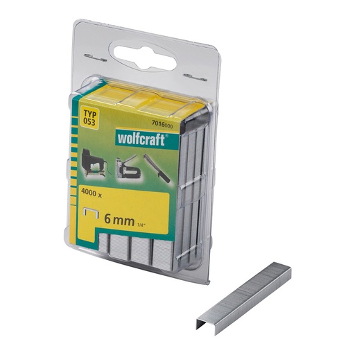 [000003755] PACK 4000 GRAPAS DE LOMO ANCHO 6mm. TIPO 053. 7016000 WOLFCRAFT